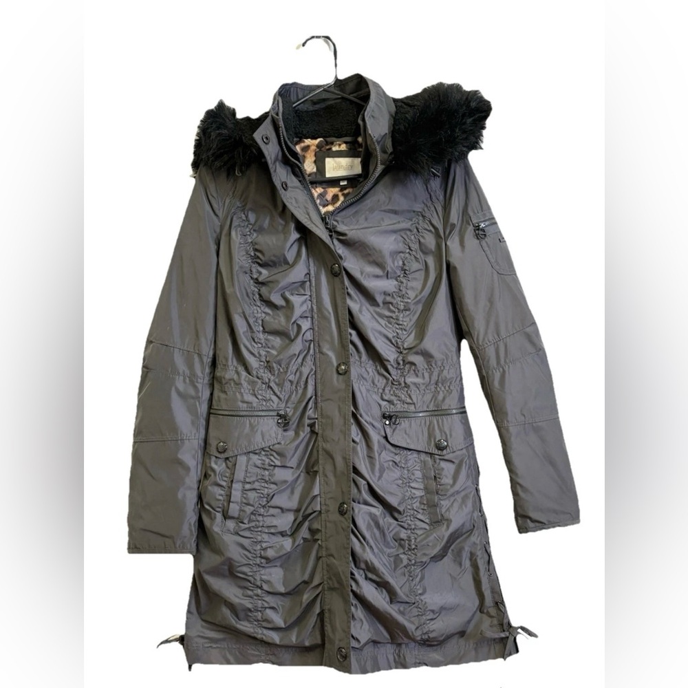 Laundry By Shelli Segal Black Parka with Faux Size Medium Women’s Grey